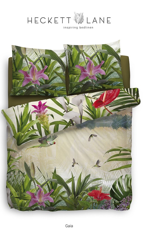 Heckett en Lane Leila dekbedovertrek katoensatijn,chinese roos,bloem,lely,wit,rose,groen,pink,geel